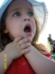 This is Chloe with her hand over her 'heart' during the National Anthem.
