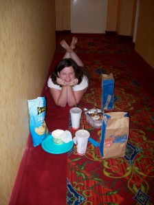 We spent our first dinner (and our second, now that I think about it!) eating in the hallway of our hotel while the girls were sleeping in the room we paid all that money for!! :)